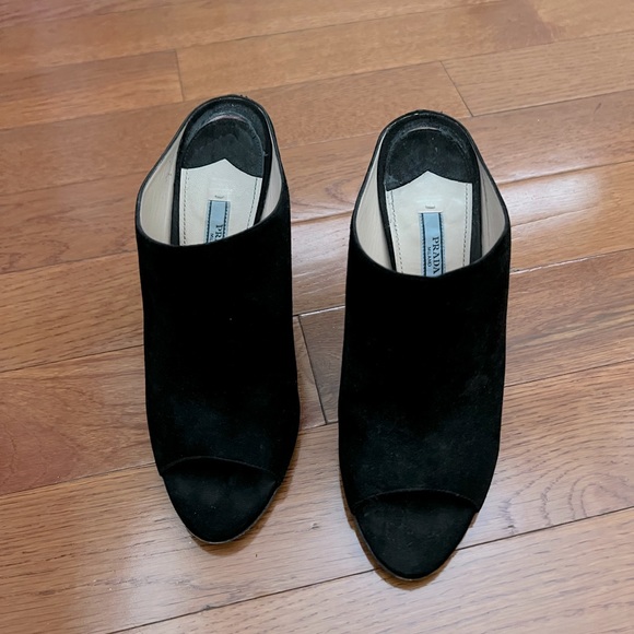 Prada Suede Open-Toe Wedge Bootie Heels - Picture 2 of 10